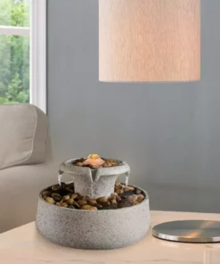 TeamsonUS Teamson Home Natural Tabletop Tiered Fountain With LED Light, Stone 9 TeamsonUS Teamson Home Natural Tabletop Tiered Fountain With LED Light, Stone