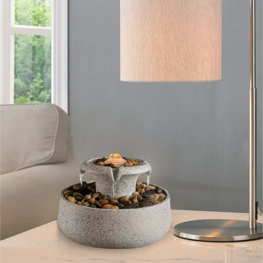 TeamsonUS Teamson Home Natural Tabletop Tiered Fountain With LED Light, Stone 5 TeamsonUS Teamson Home Natural Tabletop Tiered Fountain With LED Light, Stone