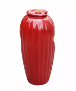 TeamsonUS Teamson Home Indoor/Outdoor Contemporary Glazed Contoured Vase Water Fountain With LED Lights, Red