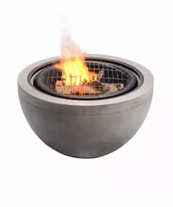 TeamsonUS Teamson Home 30" Outdoor Round Wood Burning Fire Pit With Faux Concrete Base, Gray