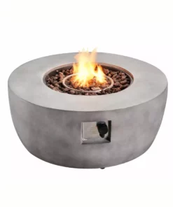 TeamsonUS New Teamson Home 36" Outdoor Round Propane Gas Fire Pit With Faux Concrete Base, Gray