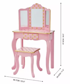TeamsonUS Fantasy Fields - Fashion Polka Dot Prints Gisele Play Vanity Set - Pink / Gold Kids