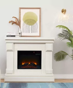 TeamsonUS New Teamson Home Hestia Electric Fireplace Mantel With Gray Faux Marble, White