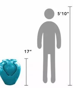 TeamsonUS Teamson Home Outdoor Glazed Pot Floor Fountain With LED Lights, Teal 8 TeamsonUS Teamson Home Outdoor Glazed Pot Floor Fountain With LED Lights, Teal