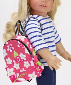 TeamsonUS Sophia's Flower Print Backpack For 18" Dolls, Hot Pink Kids 8 TeamsonUS Sophia's Flower Print Backpack For 18