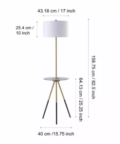 TeamsonUS Teamson Home Myra Floor Lamp With Glass Table And Built-In USB Port, Gold/White
