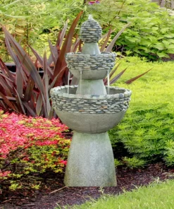 TeamsonUS Teamson Home Outdoor Stone-Look 3-Tier Pedestal Floor Fountain, Gray 10 TeamsonUS Teamson Home Outdoor Stone-Look 3-Tier Pedestal Floor Fountain, Gray