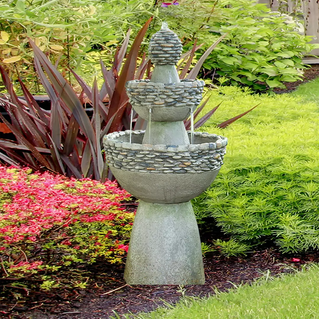 TeamsonUS Teamson Home Outdoor Stone-Look 3-Tier Pedestal Floor Fountain, Gray 5 TeamsonUS Teamson Home Outdoor Stone-Look 3-Tier Pedestal Floor Fountain, Gray