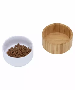 TeamsonUS New Teamson Pets Billie Raised Dishwasher Safe Ceramic Pet Bowl With Bamboo Stand