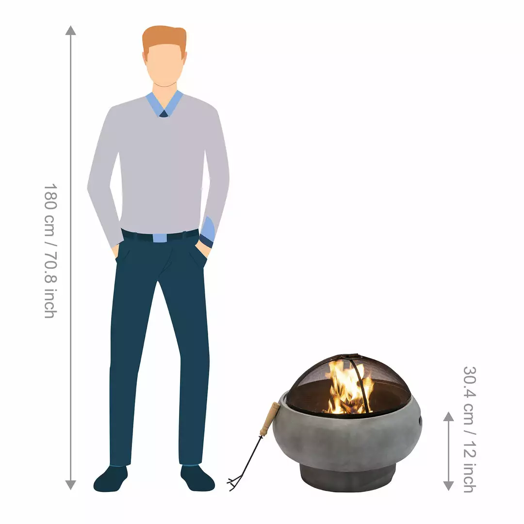 TeamsonUS Teamson Home 21" Outdoor Round Stone Wood Burning Fire Pit With Faux Concrete Base, Gray 7 TeamsonUS Teamson Home 21" Outdoor Round Stone Wood Burning Fire Pit With Faux Concrete Base, Gray