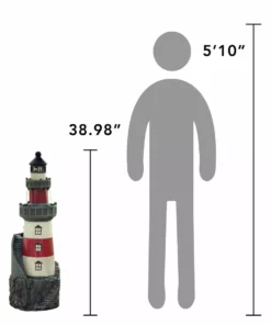 TeamsonUS Teamson Home Outdoor Solar Light House Fountain With Rotating LED Light, Red/White