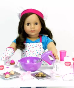 TeamsonUS Kids Sophia's Baking Apron, White Hat And Oven Mitts Set For 18'' Dolls, White