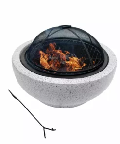 TeamsonUS Teamson Home Outdoor 24" Wood Burning Fire Pit With Grill Grate And Faux Concrete Base, Gray New 12 TeamsonUS Teamson Home Outdoor 24