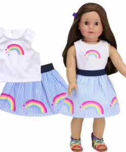TeamsonUS Kids Sophia's Rainbow Shirt And Striped Skirt For 18