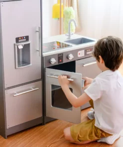 TeamsonUS Teamson Kids Little Chef Milano Classic Kids Kitchen Playset With 10 Accessories, Gray