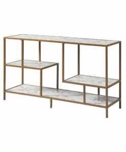 TeamsonUS Teamson Home Marmo Modern Open Air Stand For TVs Up To 60" With Storage Shelves, Faux Marble/Brass