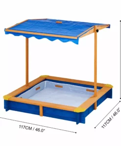 TeamsonUS Teamson Kids 4' Square Solid Wood Sandbox With Rotatable Canopy Cover, Honey/Blue 23 TeamsonUS Teamson Kids 4' Square Solid Wood Sandbox With Rotatable Canopy Cover, Honey/Blue