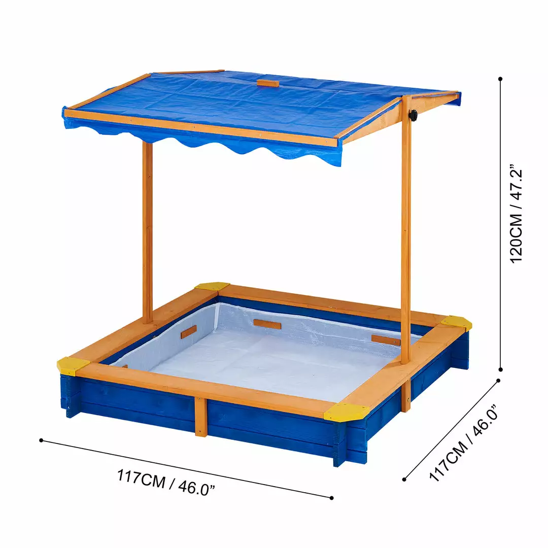 TeamsonUS Teamson Kids 4' Square Solid Wood Sandbox With Rotatable Canopy Cover, Honey/Blue 9 TeamsonUS Teamson Kids 4' Square Solid Wood Sandbox With Rotatable Canopy Cover, Honey/Blue