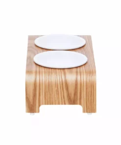 TeamsonUS Teamson Pets Billie Small Elevated Ash Wood Pet Feeder With Ceramic Bowls, Brown