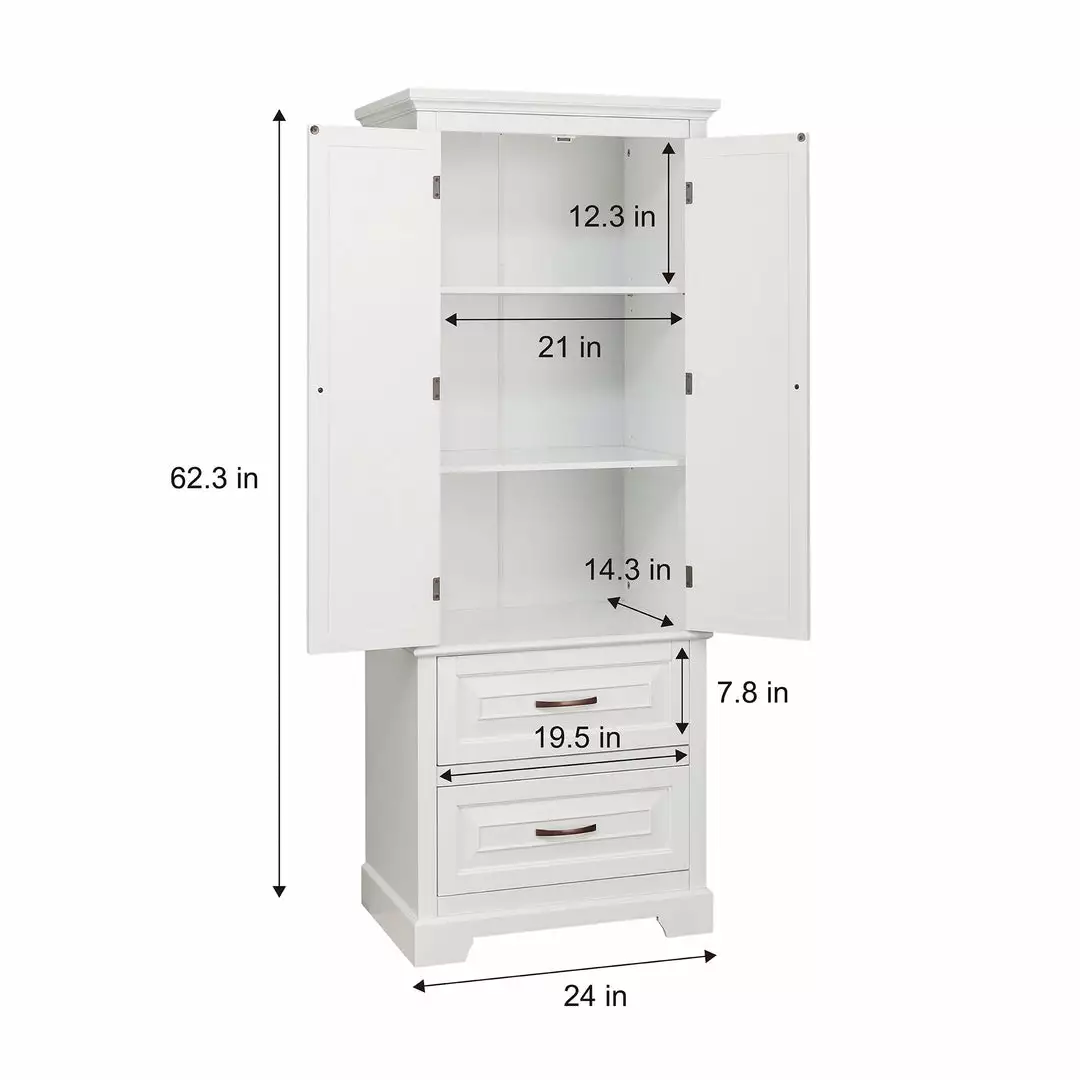 TeamsonUS Teamson Home St. James Wooden Linen Tower Cabinet With 2 Drawers, White 6 TeamsonUS Teamson Home St. James Wooden Linen Tower Cabinet With 2 Drawers, White
