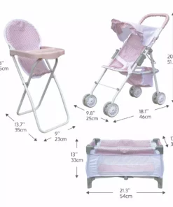 TeamsonUS Olivia's Little World Polka Dots Princess 3-in-1 Baby Doll Nursery Set, Pink/Gray Kids