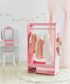 TeamsonUS Fantasy Fields Polka Dots Toy Clothing Rack With Storage, Pink