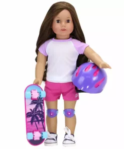 TeamsonUS Sophia's Skateboard, Helmet And Knee Pads Set For 18" Dolls, Multicolor Kids 12 TeamsonUS Sophia's Skateboard, Helmet And Knee Pads Set For 18