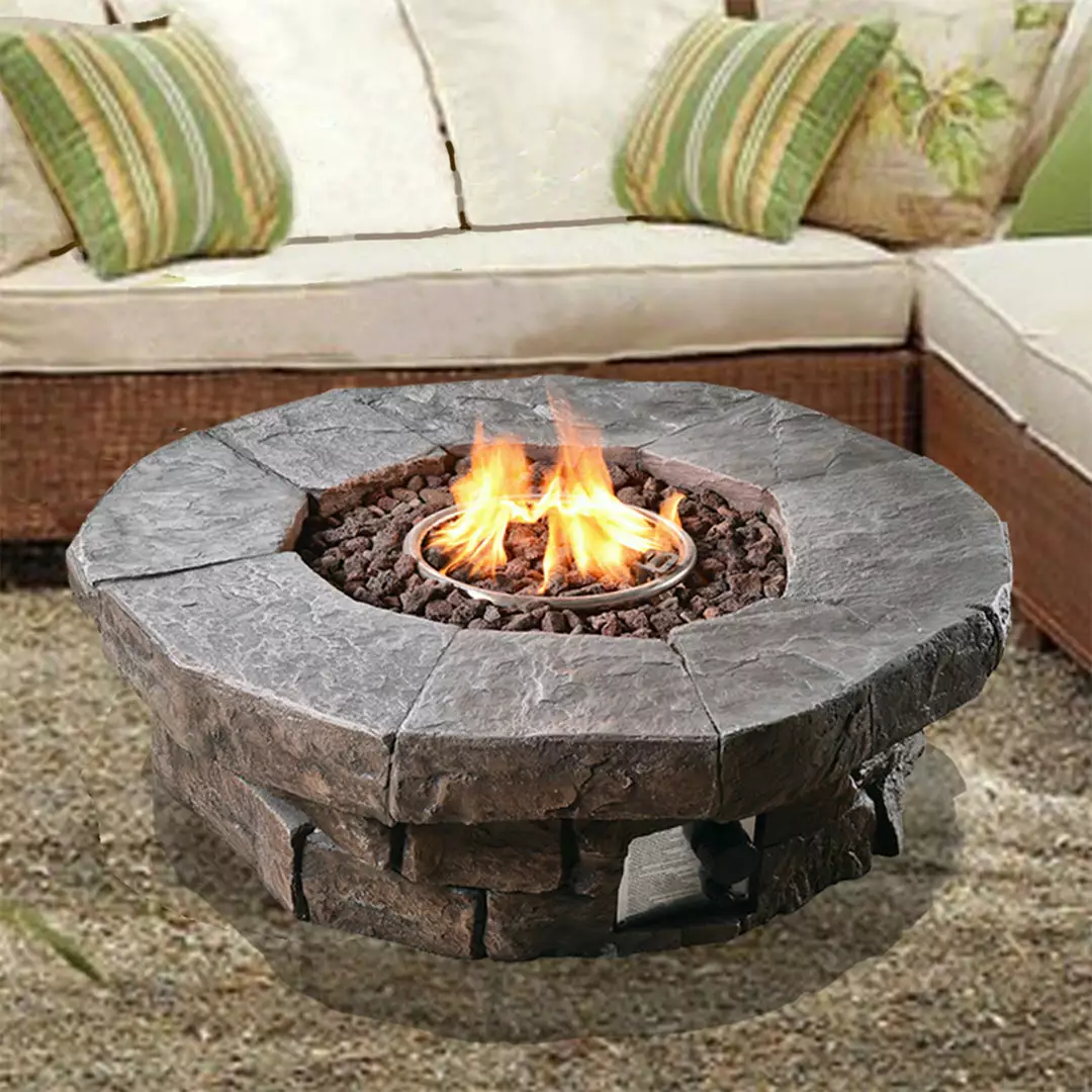 TeamsonUS Teamson Home Outdoor Circular Stone-Look Propane Gas Fire Pit, Slate Gray 4 TeamsonUS Teamson Home Outdoor Circular Stone-Look Propane Gas Fire Pit, Slate Gray