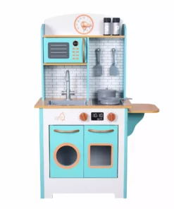 TeamsonUS New Teamson Kids Little Chef Santos Retro Wooden Kitchen Playset, Aqua/White