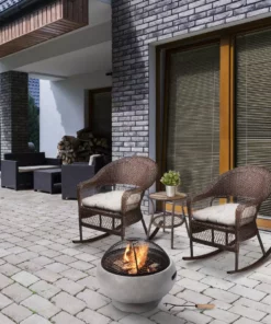 TeamsonUS Teamson Home 21" Outdoor Round Stone Wood Burning Fire Pit With Faux Concrete Base, Gray 11 TeamsonUS Teamson Home 21