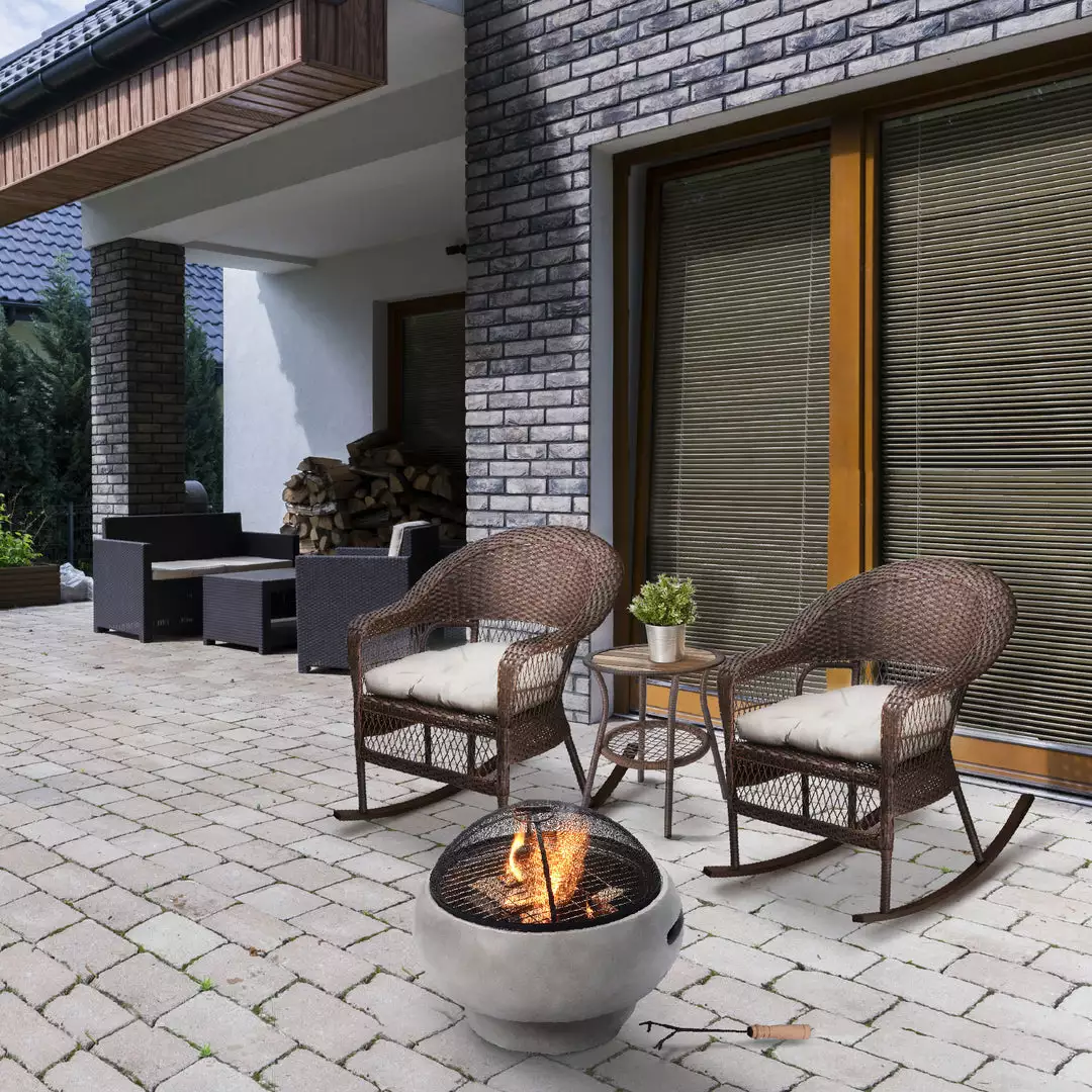 TeamsonUS Teamson Home 21" Outdoor Round Stone Wood Burning Fire Pit With Faux Concrete Base, Gray 5 TeamsonUS Teamson Home 21" Outdoor Round Stone Wood Burning Fire Pit With Faux Concrete Base, Gray