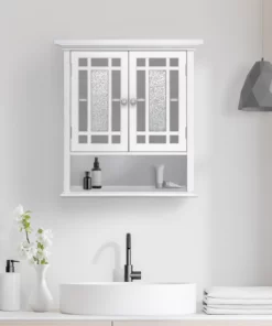 TeamsonUS Teamson Home Windsor Removable Wooden Wall Cabinet With Glass Mosaic Doors, White