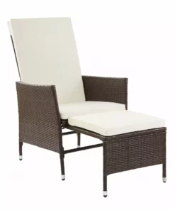 TeamsonUS Teamson Home Outdoor Rattan Patio Lounge Chair With Pull-Out Ottoman And Cushions, Brown/White 13 TeamsonUS Teamson Home Outdoor Rattan Patio Lounge Chair With Pull-Out Ottoman And Cushions, Brown/White