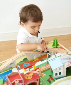 TeamsonUS Teamson Kids Preschool Play Lab Toys Wooden Table With 85-pc Train And Town Set, Natural