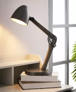 TeamsonUS Teamson Home Lexi Modern Reading Table Lamp With Black Shade And Brushed Steel Finish