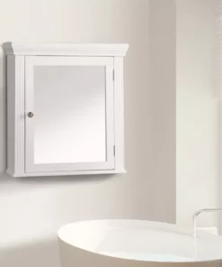 TeamsonUS Teamson Home Removable Wooden Medicine Cabinet With Crown Molded Top, White