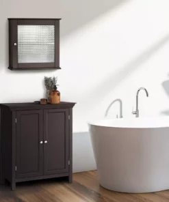 TeamsonUS Teamson Home Chesterfield Removable Wooden Medicine Cabinet With Waffle Glass Door, Espresso