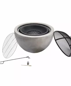 TeamsonUS Teamson Home 30" Outdoor Round Wood Burning Fire Pit With Faux Concrete Base, Gray 13 TeamsonUS Teamson Home 30