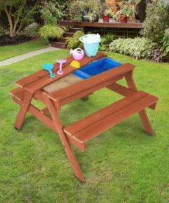 TeamsonUS Teamson Kids Outdoor Wooden Picnic Table With 2 Sensory Bins For Sand/Water Play Plus Accessories, Warm Cherry 17 TeamsonUS Teamson Kids Outdoor Wooden Picnic Table With 2 Sensory Bins For Sand/Water Play Plus Accessories, Warm Cherry