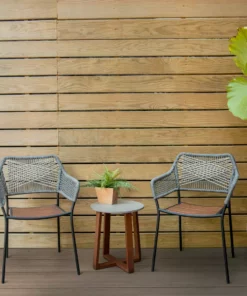 TeamsonUS Teamson Home Outdoor 3-Piece Stackable Patio Set With Two Rope Eucalyptus Chairs And Bistro Table Set, Gray