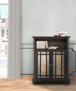 TeamsonUS Teamson Home Windsor Wooden Floor Cabinet With Glass Mosaic Doors, Dark Espresso