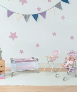 TeamsonUS Olivia's Little World Polka Dots Princess 3-in-1 Baby Doll Nursery Set, Pink/Gray Kids