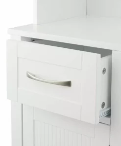 TeamsonUS Teamson Home Newport Contemporary Wooden Linen Tower Storage Cabinet With Open Shelves, White