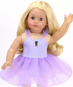 TeamsonUS Sophia’s Complete Two-Piece Ballet Outfit With Leotard, Attached Overskirt, & Matching Satin Slippers For 18” Dolls, Lavender Kids