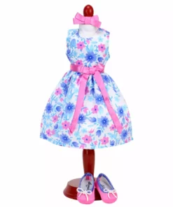 TeamsonUS Sophia's Satin Floral Dress And Shoes For 14.5" Dolls, Pink/Blue