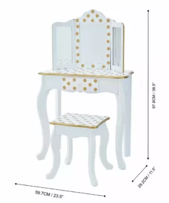 TeamsonUS Fantasy Fields - Fashion Polka Dot Prints Gisele Play Vanity Set - White / Gold Kids