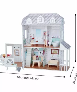 TeamsonUS Teamson Kids Dreamland Farm Dollhouse With 14 Accessories, White/Gray
