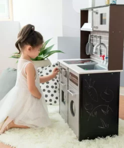 TeamsonUS Teamson Kids Little Chef Burgundy Classic Play Kitchen, Expresso/Black