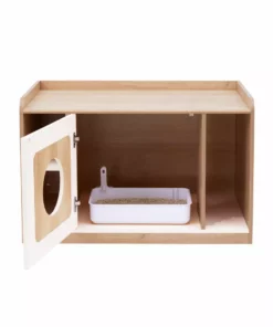 TeamsonUS Teamson Pets Daisy Mixed Wood Cat Litter Box Enclosure Storage Bench, Tan New