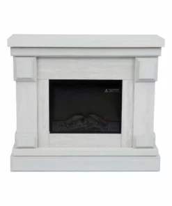 TeamsonUS New Teamson Home Hestia Electric Fireplace Mantel With Gray Faux Marble, White